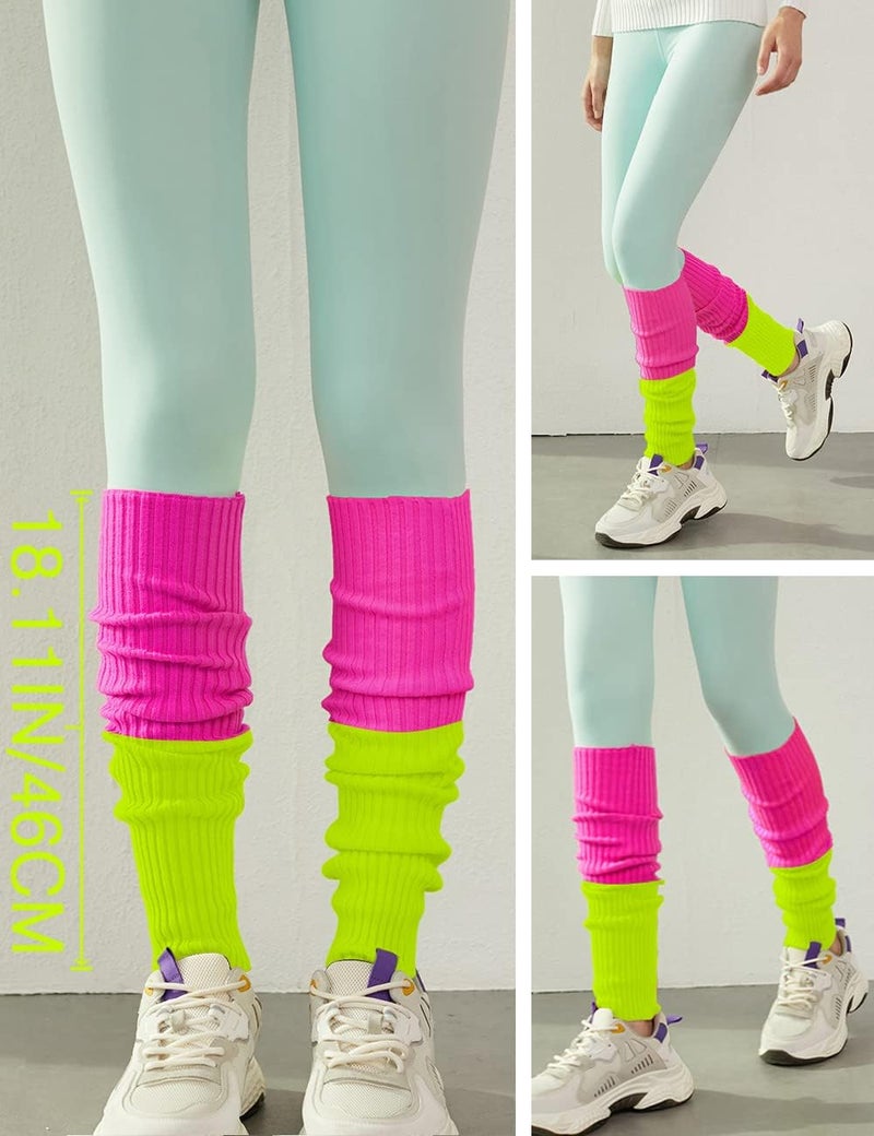 v28 Women Juniors Neon Ribbed Leg Warmers for 80s Eighty's Party Sports Yoga - Image 2